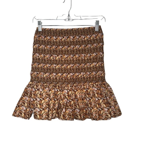 Acler New Kyle Skirt Neutral Leaves Smocked Mini Size 4 - Picture 2 of 6